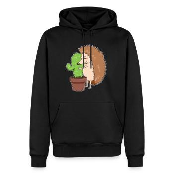 Cactus, hérisson, piqûre, animal, aiguille, pointe, amour, couple - Sweat à capuche Premium bio Homme - noir - Devant - Nico (187cm)