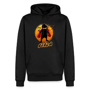 Le petit ninja sur fond orange - Sweat à capuche Premium bio Homme - noir - Devant - Nico (187cm)