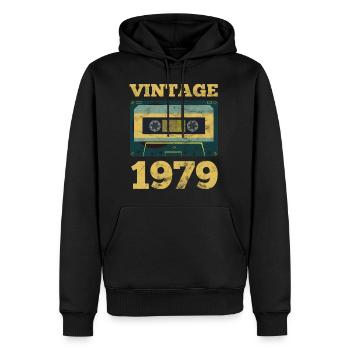 Idée de cadeau d'anniversaire de 1979 année de naissance rétro 1979 - Sweat à capuche Premium bio Homme - noir - Devant - Nico (187cm)