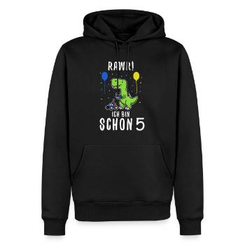 Ich bin schon 5 Dino - Männer Premium Bio Hoodie - Schwarz - Vorne - Nico (187cm)