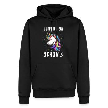 Ich bin schon 3 Einhorn - Männer Premium Bio Hoodie - Schwarz - Vorne - Nico (187cm)
