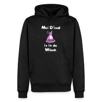 Mei dirndl is in da wäsch, Mein Dirndl ist in der - Männer Premium Bio Hoodie - Schwarz - Vorne - Nico (187cm)