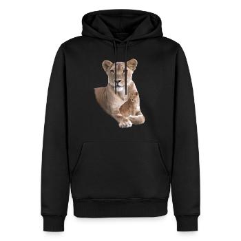 Löwen-Mama mit Baby - Raubkatze - Katze - Afrika - Männer Premium Bio Hoodie - Schwarz - Vorne - Nico (187cm)