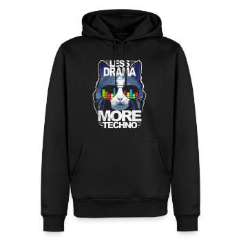 Moins de drame Plus de musique techno house EDM Rave Cat - Sweat à capuche Premium bio Homme - noir - Devant - Nico (187cm)