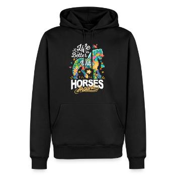 Pferde Blumen Das Leben ist mit Pferden besser - Männer Premium Bio Hoodie - Schwarz - Vorne - Nico (187cm)