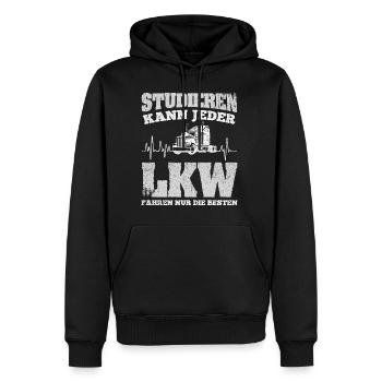 LKW Fahrer Studieren Kann Jeder LKW Fahren Nur Die - Männer Premium Bio Hoodie - Schwarz - Vorne - Nico (187cm)