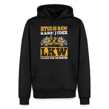 LKW Fahrer Studieren Kann Jeder LKW Fahren Nur Die - Männer Premium Bio Hoodie - Schwarz - Vorne - Nico (187cm)