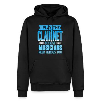 Je joue de la clarinette - Sweat à capuche Premium bio Homme - noir - Devant - Nico (187cm)