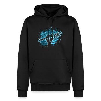Plombier Chauffagiste Mécanicien Artisan - Sweat à capuche Premium bio Homme - noir - Devant - Nico (187cm)