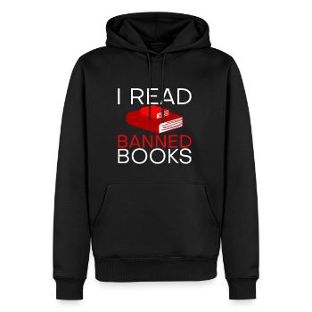 J’ai lu des livres interdits 21 - Sweat à capuche Premium bio Homme - noir - Devant - Nico (187cm)