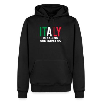 L’Italie appelle et je dois partir en vacances en Italie - Sweat à capuche Premium bio Homme - noir - Devant - Nico (187cm)