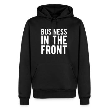 Business In The Front Mustache - Men’s Premium Organic Hoodie - black - Front - Nico (187cm)