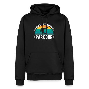 The World Is My Playground Parkour Shirt Geschenk - Männer Premium Bio Hoodie - Schwarz - Vorne - Nico (187cm)