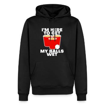 Je suis là pour mouiller mes couilles - Sweat à capuche Premium bio Homme - noir - Devant - Nico (187cm)