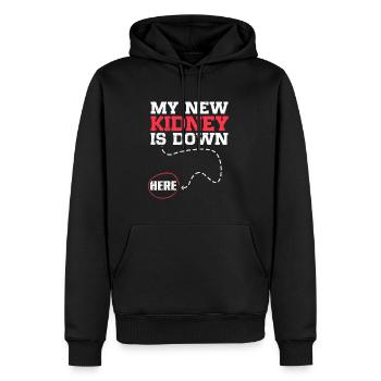 My New Kidney Is Down Here Funny Organ Recipient - Men’s Premium Organic Hoodie - black - Front - Nico (187cm)