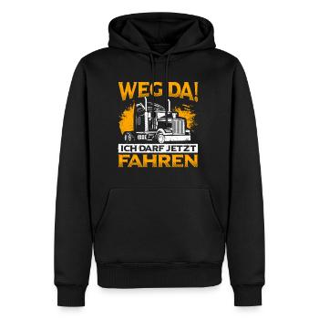 LKW Führerschein Weg Da! Ich darf jetzt Fahren LKW - Männer Premium Bio Hoodie - Schwarz - Vorne - Nico (187cm)