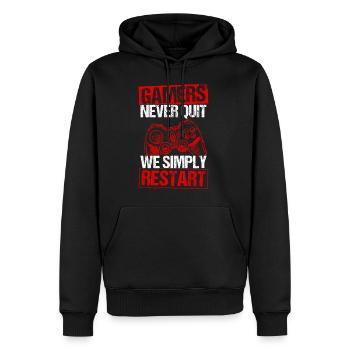 Gamers Never Quit - We Simply Restart Gaming Gamer - Männer Premium Bio Hoodie - Schwarz - Vorne - Nico (187cm)