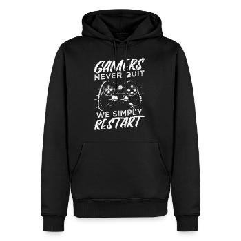 Gamers Never Quit - We Simply Restart Gaming Gamer - Männer Premium Bio Hoodie - Schwarz - Vorne - Nico (187cm)