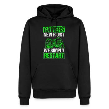 Gamers Never Quit - We Simply Restart Gaming Gamer - Männer Premium Bio Hoodie - Schwarz - Vorne - Nico (187cm)