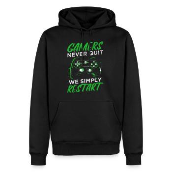 Gamers Never Quit - We Simply Restart Gaming Gamer - Männer Premium Bio Hoodie - Schwarz - Vorne - Nico (187cm)