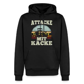 Attacke mit Kacke Traktor Bauer - Lustiger Spruch - Männer Premium Bio Hoodie - Schwarz - Vorne - Nico (187cm)
