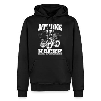 Attacke mit Kacke Traktor Bauer - Lustiger Spruch - Männer Premium Bio Hoodie - Schwarz - Vorne - Nico (187cm)