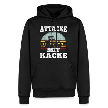 Attacke mit Kacke Traktor Bauer - Lustiger Spruch - Männer Premium Bio Hoodie - Schwarz - Vorne - Nico (187cm)