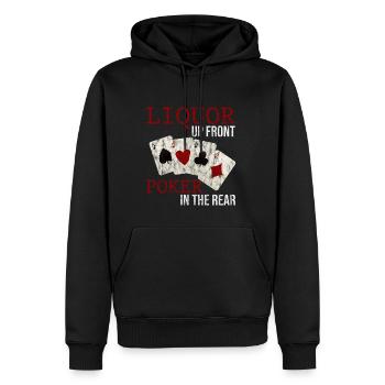 Liquor Up Front, Poker In The Rear 3 - Männer Premium Bio Hoodie - Schwarz - Vorne - Nico (187cm)