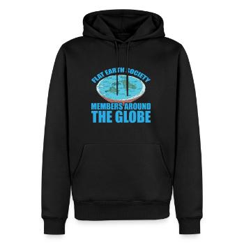 Flat Earth Society, Members Around The Globe 15 - Männer Premium Bio Hoodie - Schwarz - Vorne - Nico (187cm)