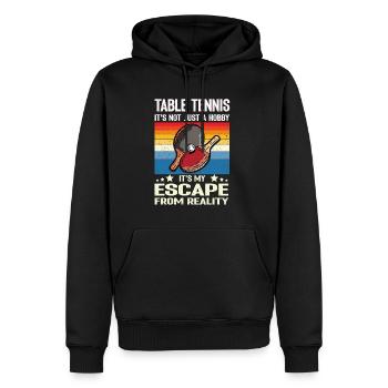 Tennis de table ce n’est pas seulement un passe-temps c’est mon escape - Sweat à capuche Premium bio Homme - noir - Devant - Nico (187cm)