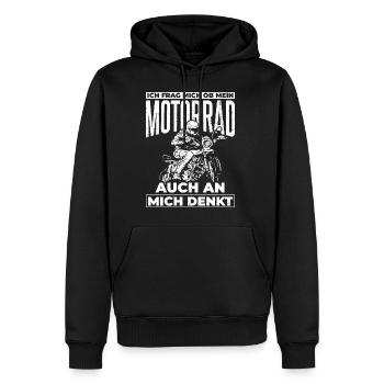 Motorrad Biker - Ich frag mich ob Motorrad an mich - Männer Premium Bio Hoodie - Schwarz - Vorne - Nico (187cm)
