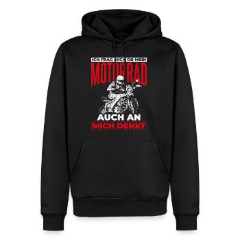 Motorrad Biker - Ich frag mich ob Motorrad an mich - Männer Premium Bio Hoodie - Schwarz - Vorne - Nico (187cm)