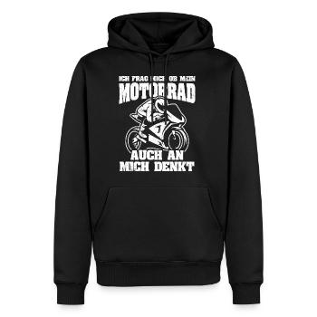 Motorrad Biker - Ich frag mich ob Motorrad an mich - Männer Premium Bio Hoodie - Schwarz - Vorne - Nico (187cm)