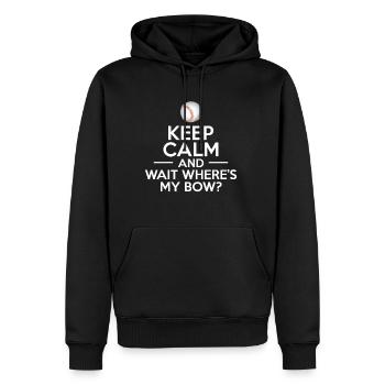 Restez calme et attendez Où est mon arc? - Sweat à capuche Premium bio Homme - noir - Devant - Nico (187cm)