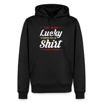 C’est ma chemise Lucky Cornhole Ne pas laver - Sweat à capuche Premium bio Homme - noir - Devant - Nico (187cm)