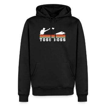 Toss Boss Vintage Retro Cornhole Shirt - Men’s Premium Organic Hoodie - black - Front - Nico (187cm)