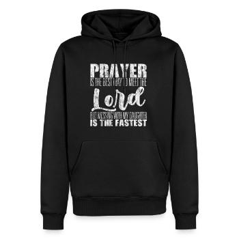 La prière est la meilleure façon de rencontrer le Seigneur 4 - Sweat à capuche Premium bio Homme - noir - Devant - Nico (187cm)