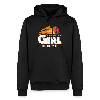 Je sais que je joue comme une fille essayer de garder le hockey - Sweat à capuche Premium bio Homme - noir - Devant - Nico (187cm)