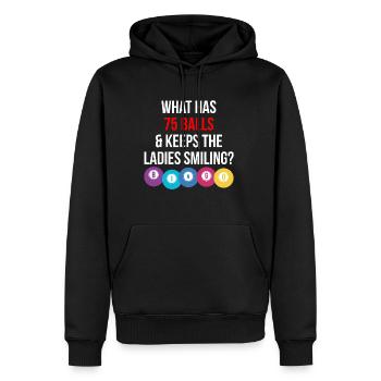 What Has 75 Balls & Keeps The Ladies Smiling - Männer Premium Bio Hoodie - Schwarz - Vorne - Nico (187cm)