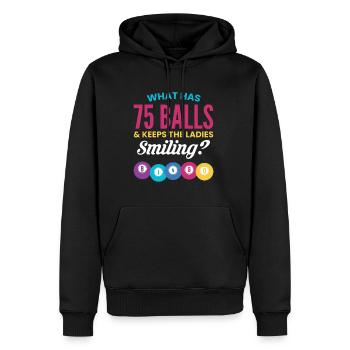 What Has 75 Balls & Keeps The Ladies Smiling - Männer Premium Bio Hoodie - Schwarz - Vorne - Nico (187cm)