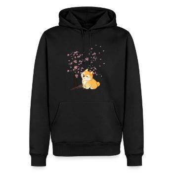 Fleur de cerisier Japon Art japonais Kawaii Shiba Inu - Sweat à capuche Premium bio Homme - noir - Devant - Nico (187cm)