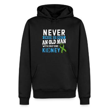 Unterschätze Niemals Einen Mann Mit Einer Niere - Männer Premium Bio Hoodie - Schwarz - Vorne - Nico (187cm)
