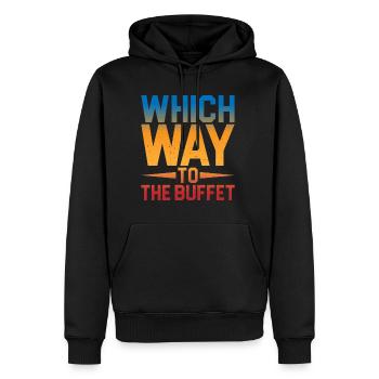 Which Way To The Buffet 12 - Männer Premium Bio Hoodie - Schwarz - Vorne - Nico (187cm)