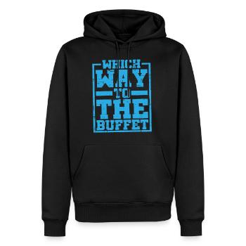 Which Way To The Buffet 11 - Männer Premium Bio Hoodie - Schwarz - Vorne - Nico (187cm)