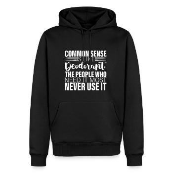 Le bon sens est comme un déodorant 2 - Sweat à capuche Premium bio Homme - noir - Devant - Nico (187cm)