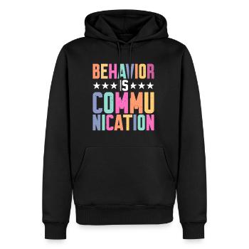 Le comportement est la communication 7 - Sweat à capuche Premium bio Homme - noir - Devant - Nico (187cm)