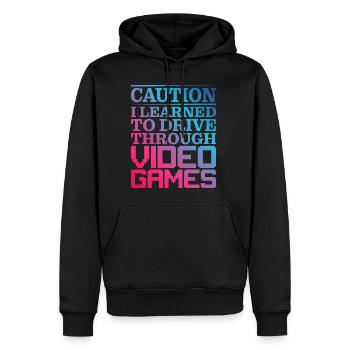 Attention J’ai appris à conduire à travers les jeux vidéo - Sweat à capuche Premium bio Homme - noir - Devant - Nico (187cm)