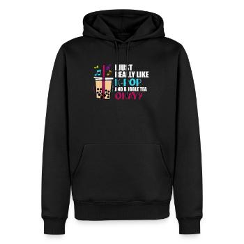 J’aime vraiment la K-pop et le bubble tea OK? - Sweat à capuche Premium bio Homme - noir - Devant - Nico (187cm)