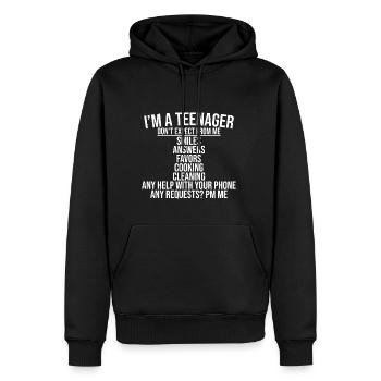 Je suis un adolescent, ne vous attendez pas à moi, souriez... - Sweat à capuche Premium bio Homme - noir - Devant - Nico (187cm)