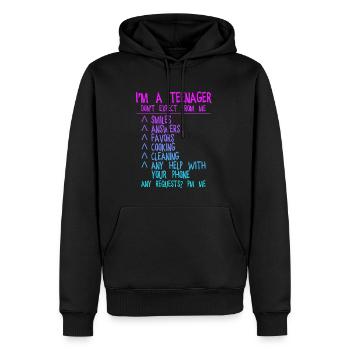 Je suis un adolescent, ne vous attendez pas à moi, souriez... 4 - Sweat à capuche Premium bio Homme - noir - Devant - Nico (187cm)